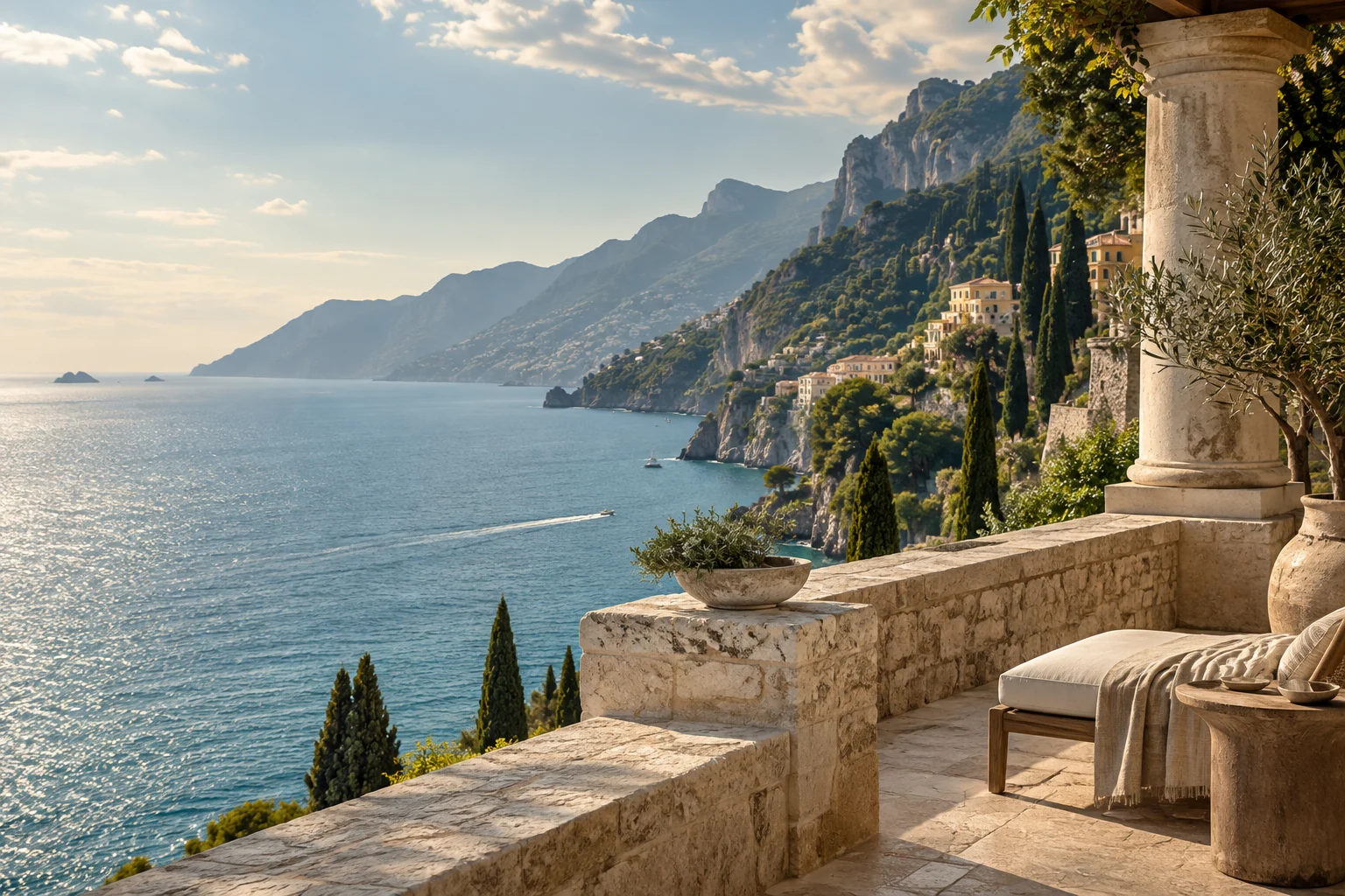 An Italian coastal terrace overlooking the Mediterranean