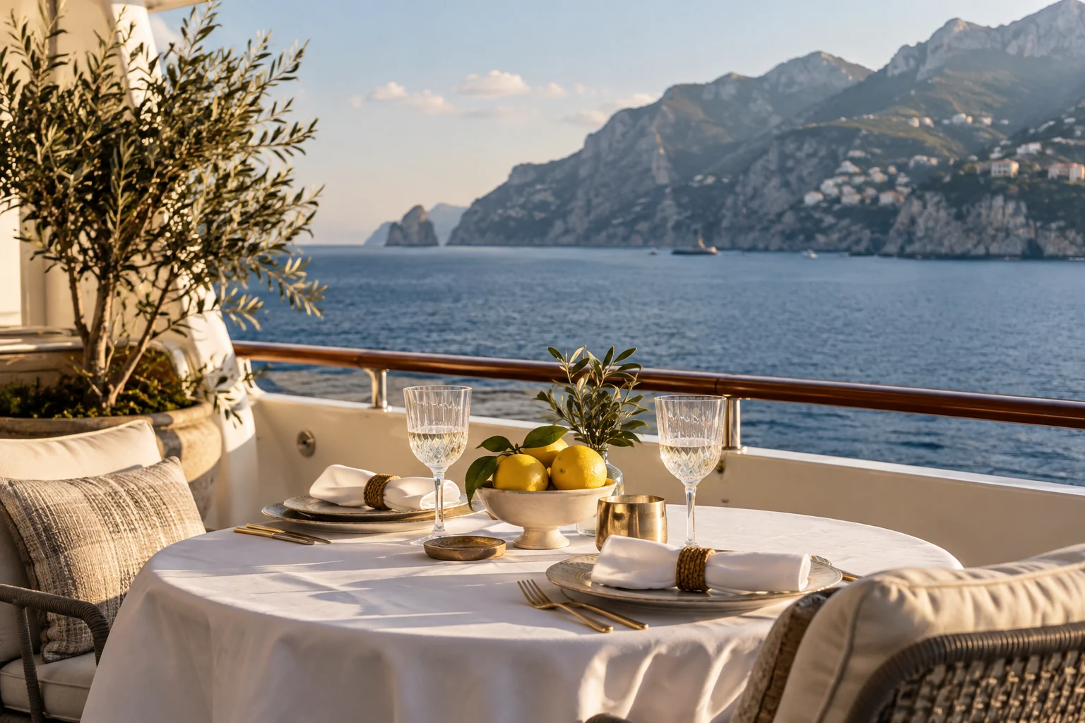 An intimate table overlooking the sea