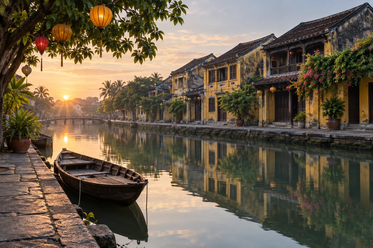Hoi An riverside architecture in morning light